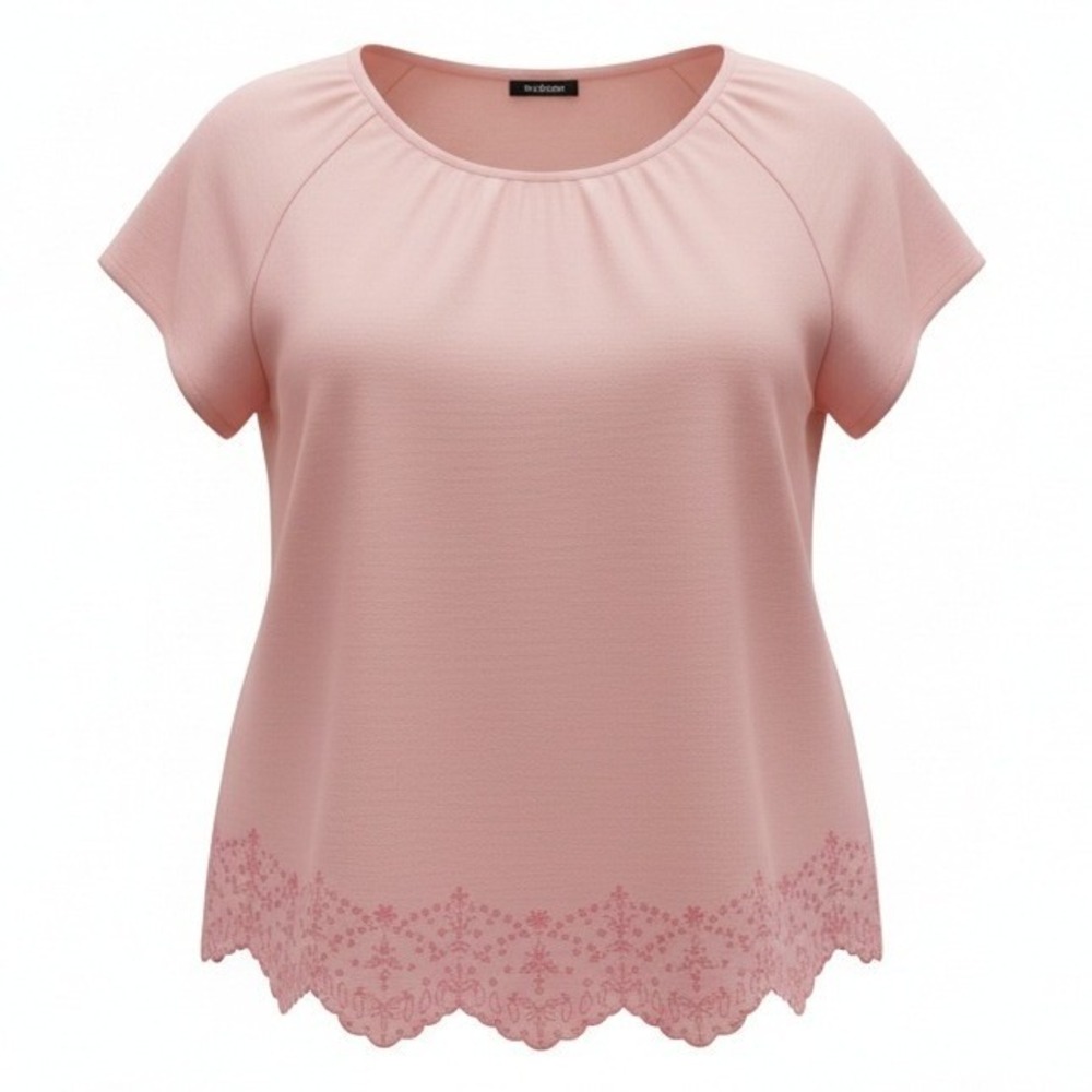 Torrid Blouse Women 3 3X Pink Rayon Embroidered Eyelet Scallop Hem Button Back